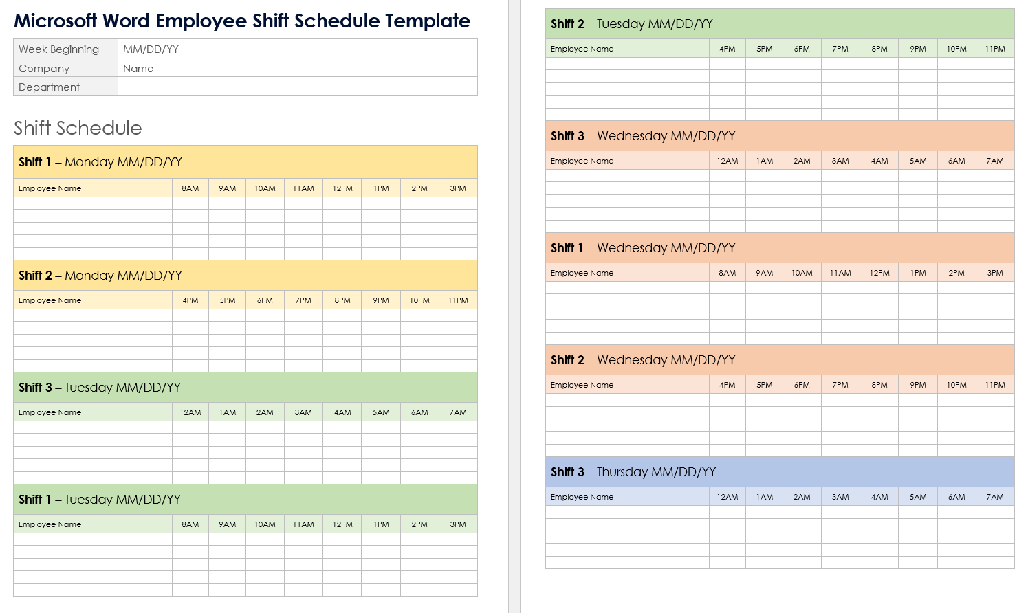 Microsoft Word Employee Shift Schedule Template