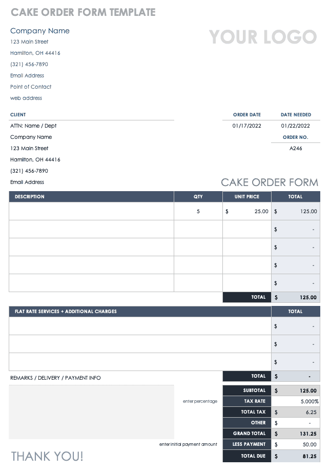 Cake Order Form Template