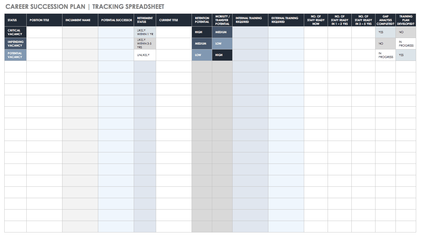 Career Succession Plan Tracking Spreadsheet