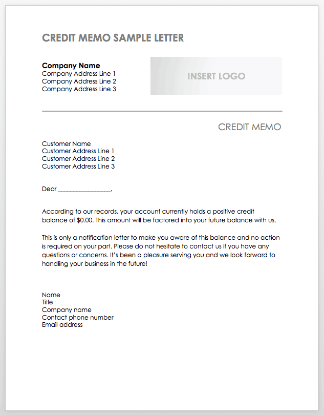 Credit Memo Sample Letter