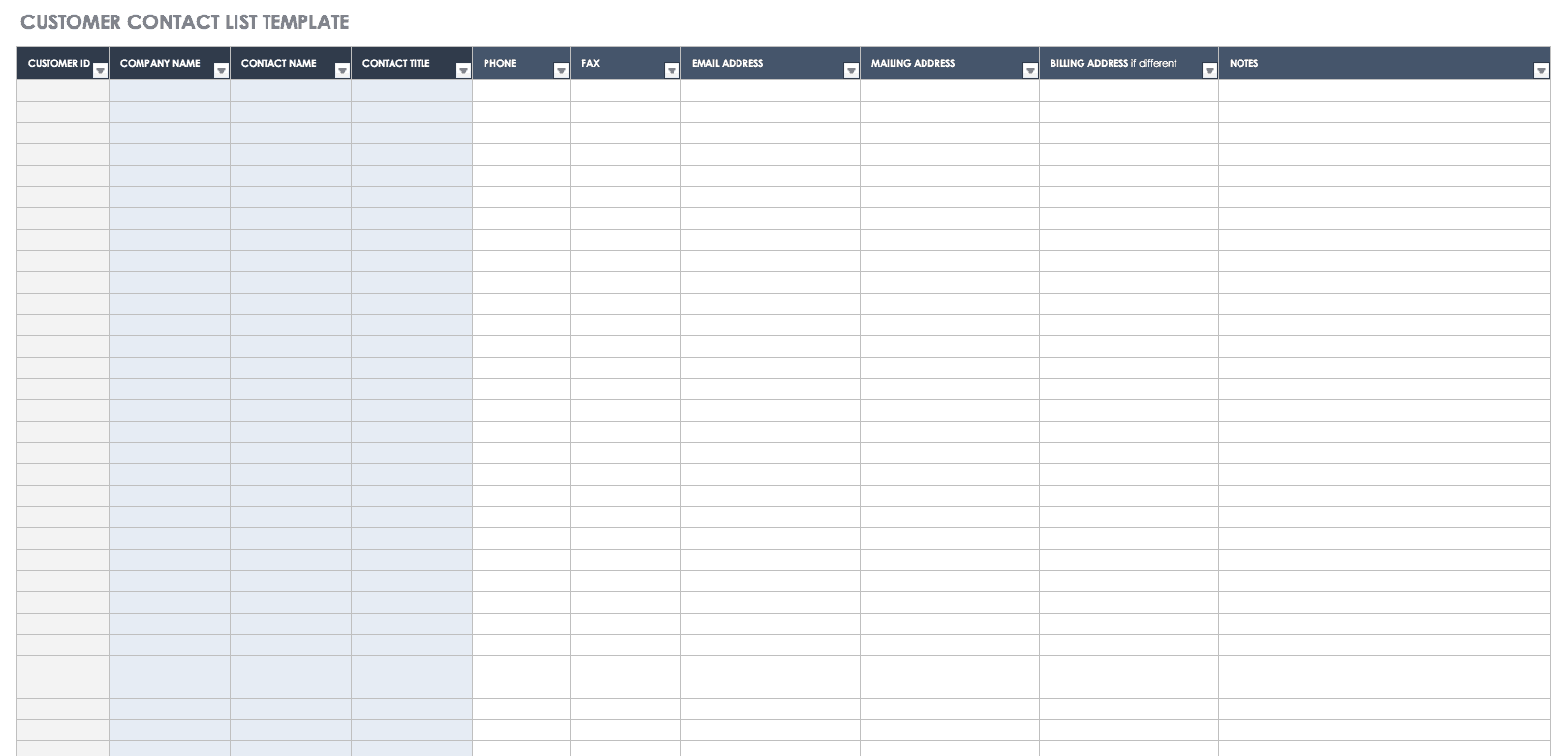 Customer Contact List Template