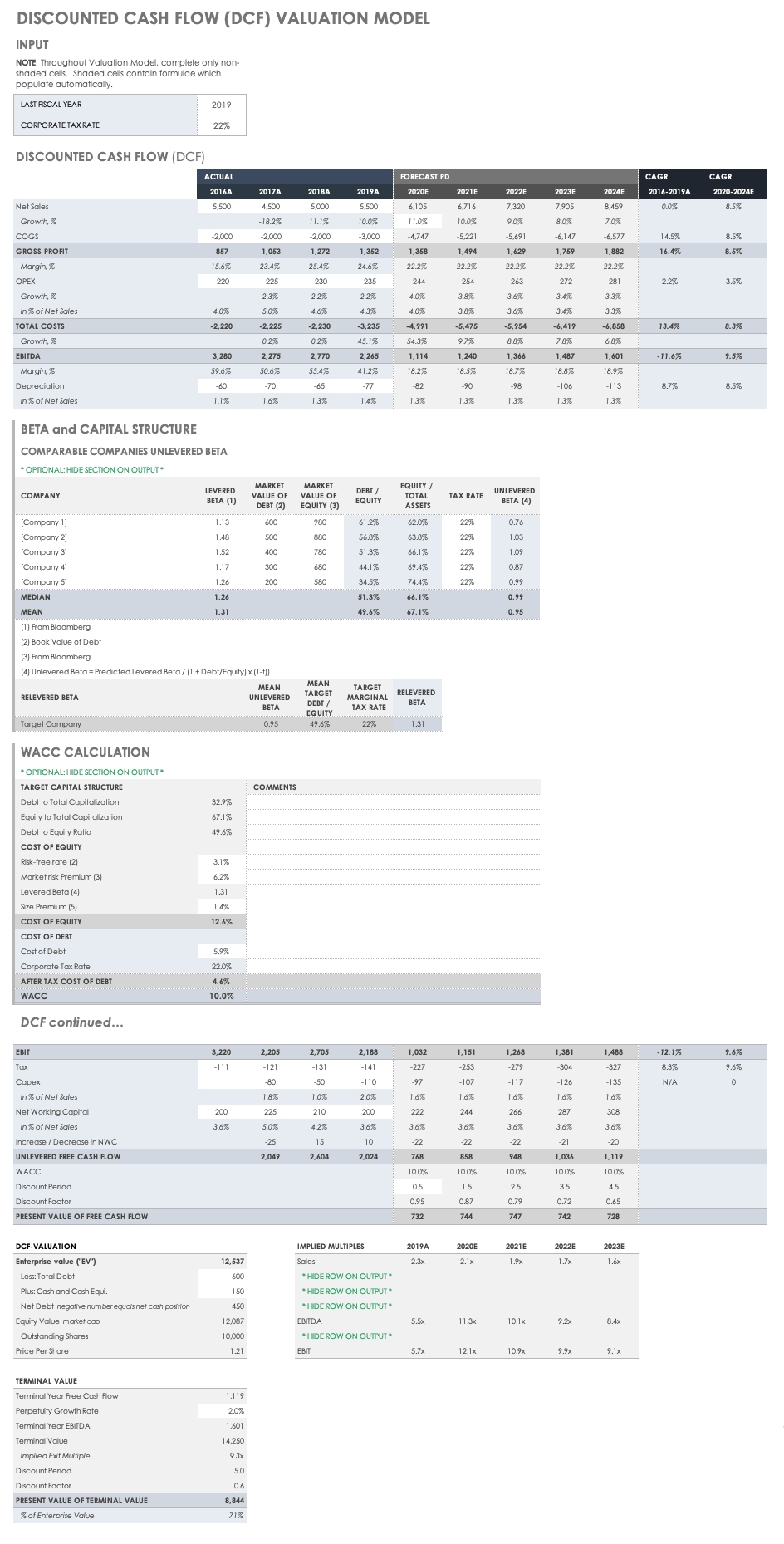 Discounted Cash Flow (DCF) Valuation Model Template