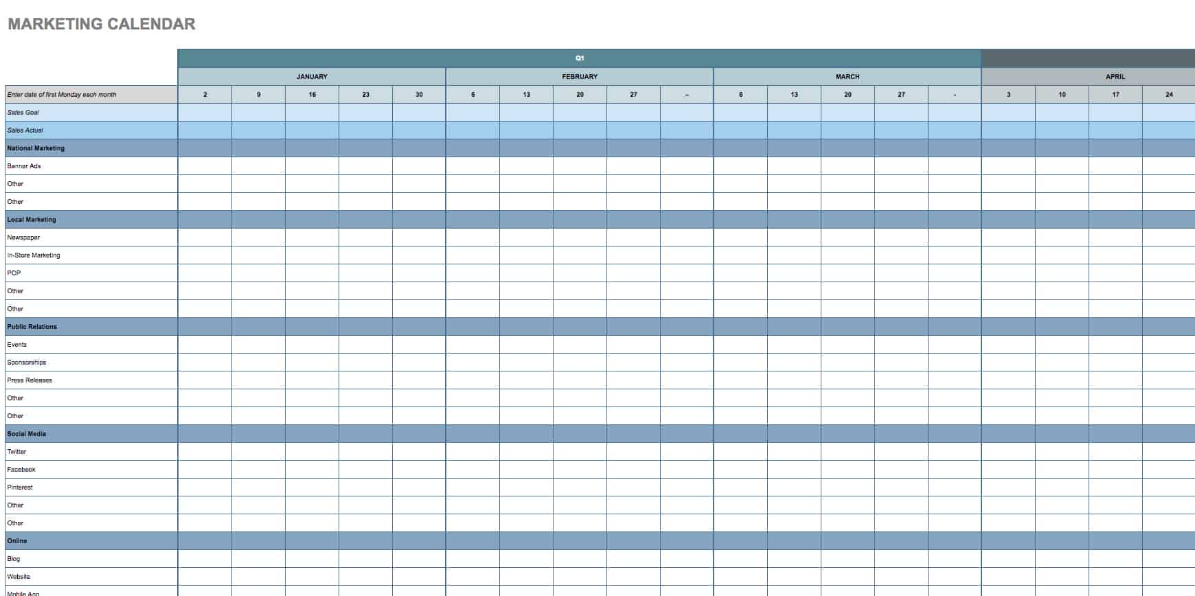 Marketing Calendar Template