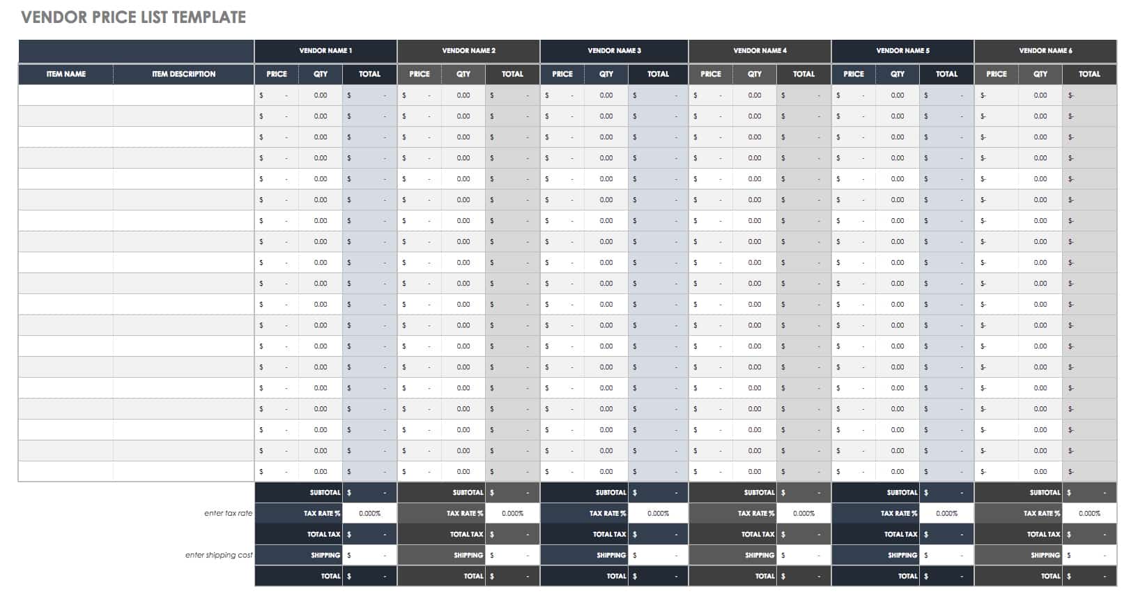 Google Vendor Price List Template