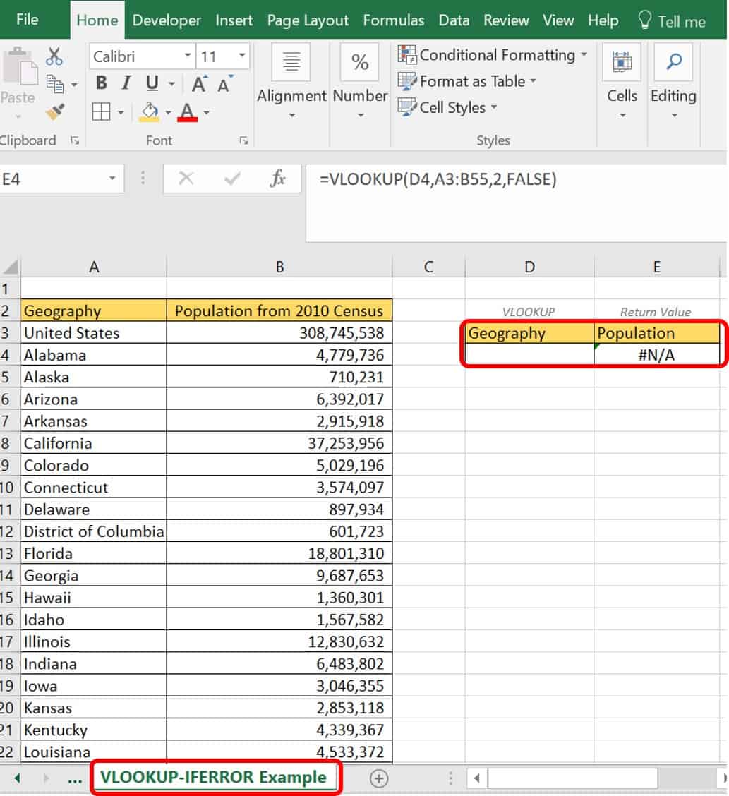 IFERROR Excel example