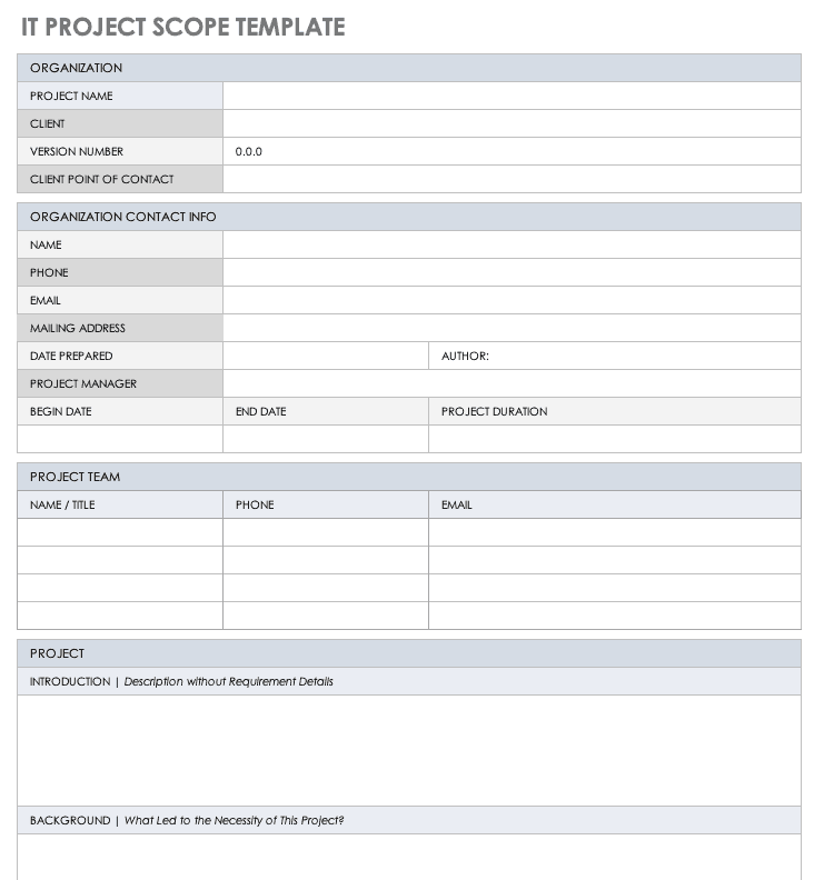 IT Project Scope Template