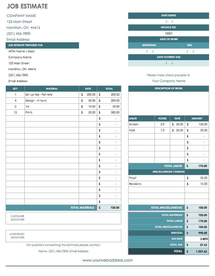 Job Estimate Template