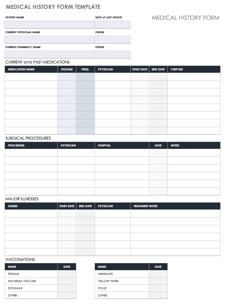 Medical History Form Template