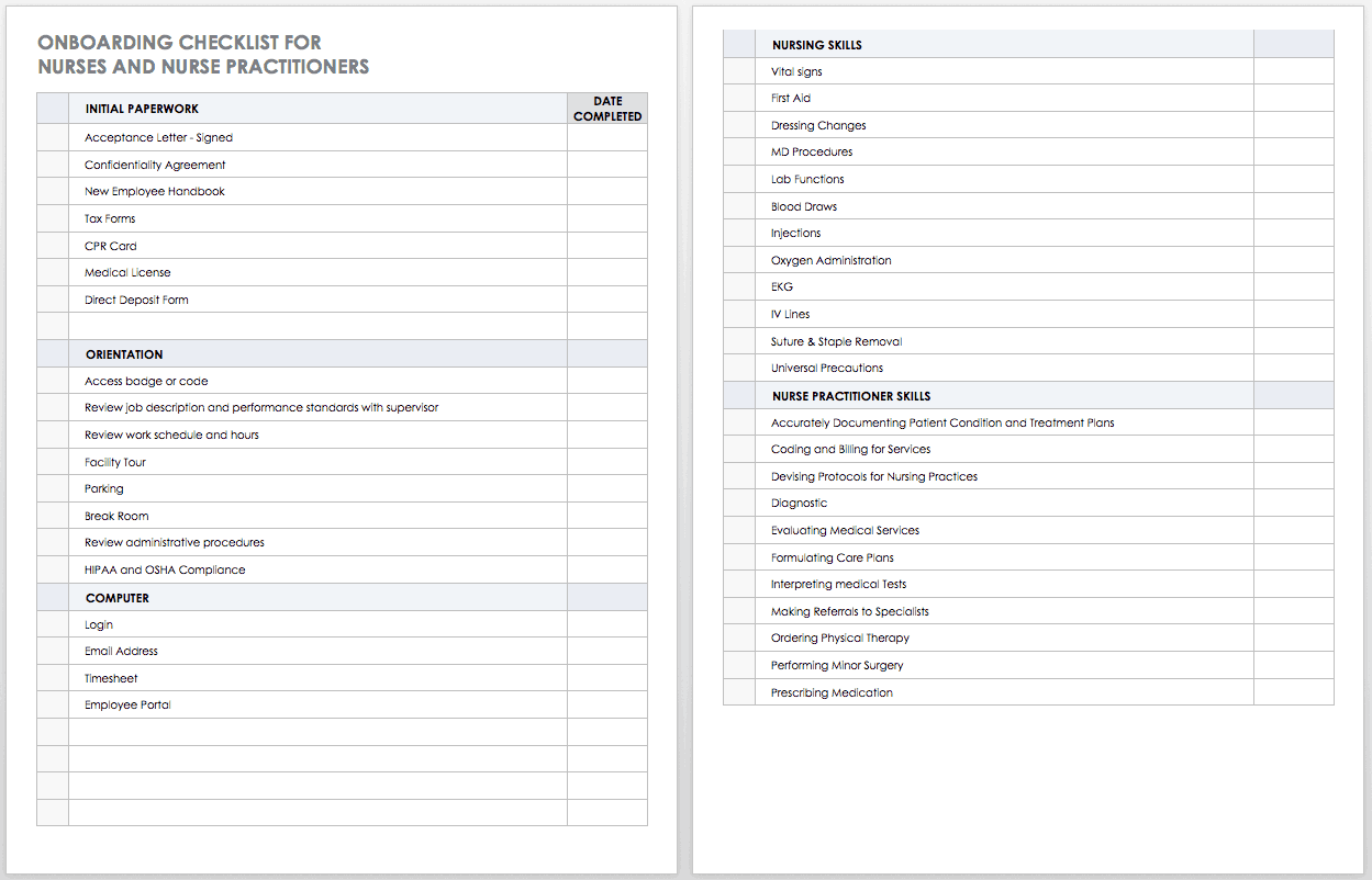 Onboarding Checklist for Nurses and Nurse Practitioners