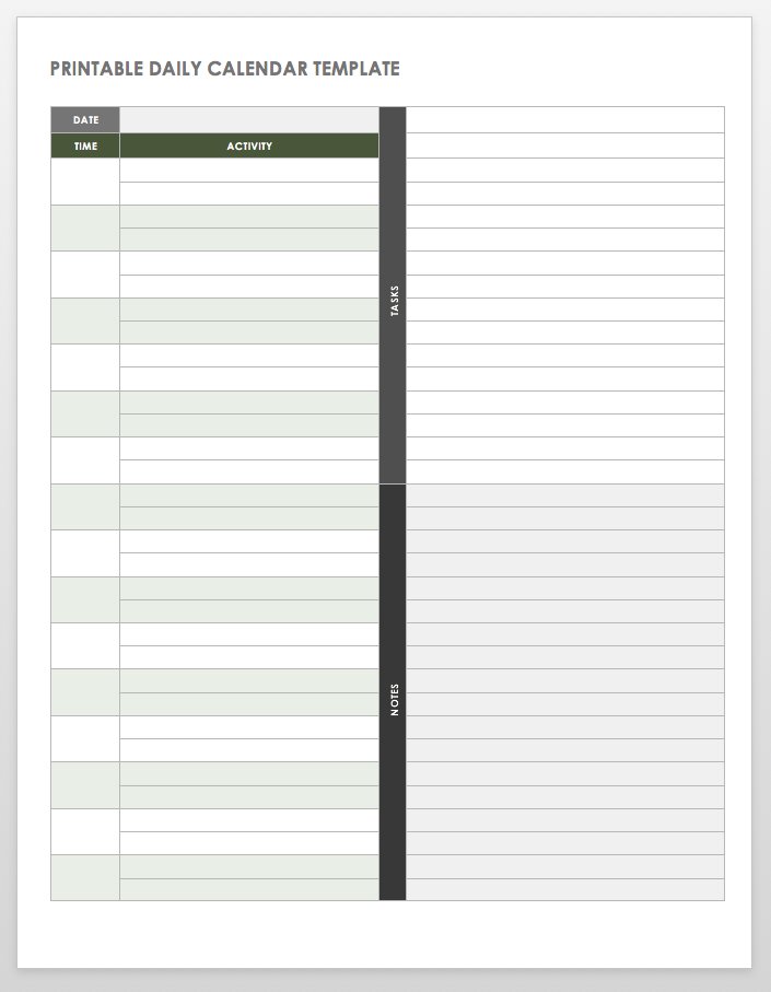 Printable Daily Calendar Template