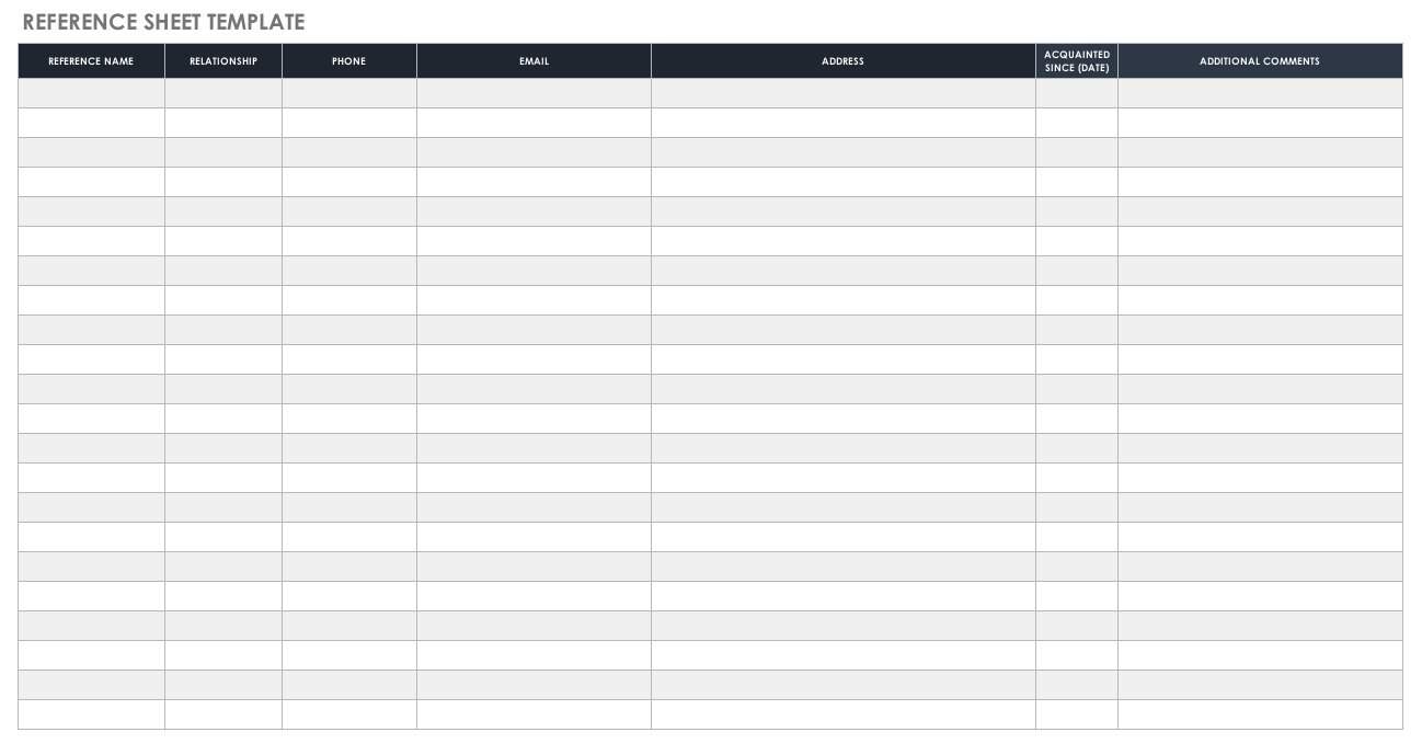 Reference Sheet Template