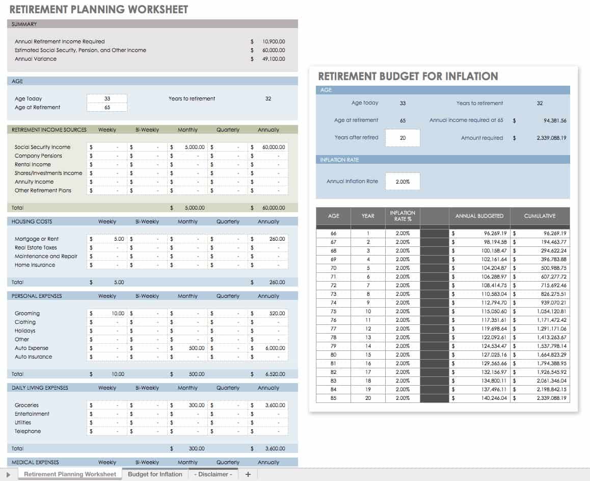 Retirement Planning Worksheet Template