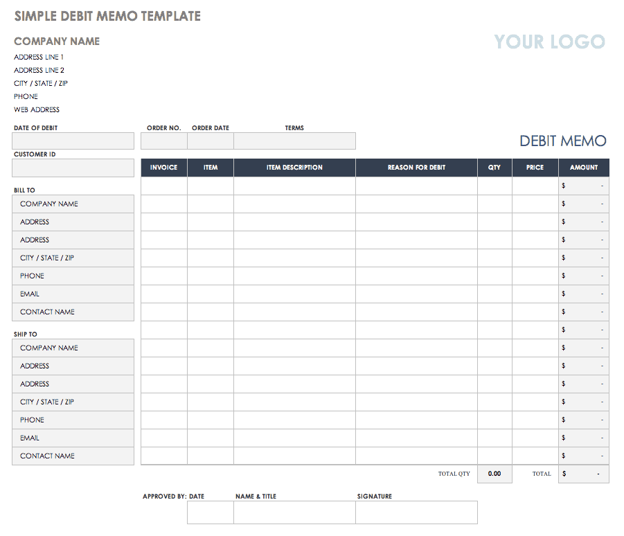 Simple Debit Memo Template