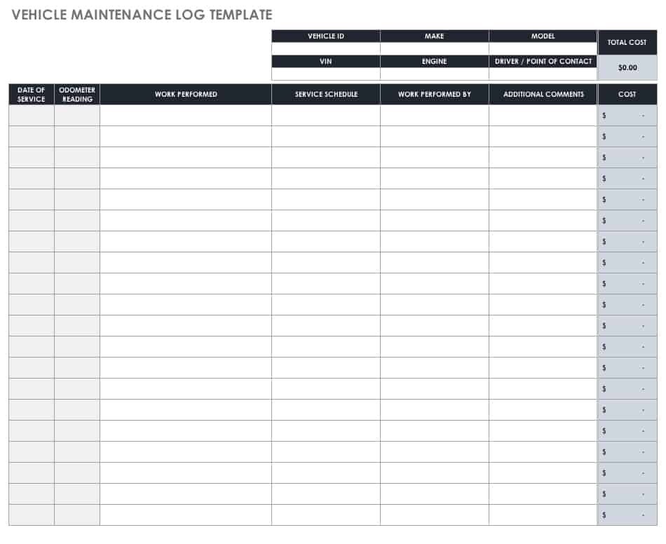 Vehicle Maintenance Log Template