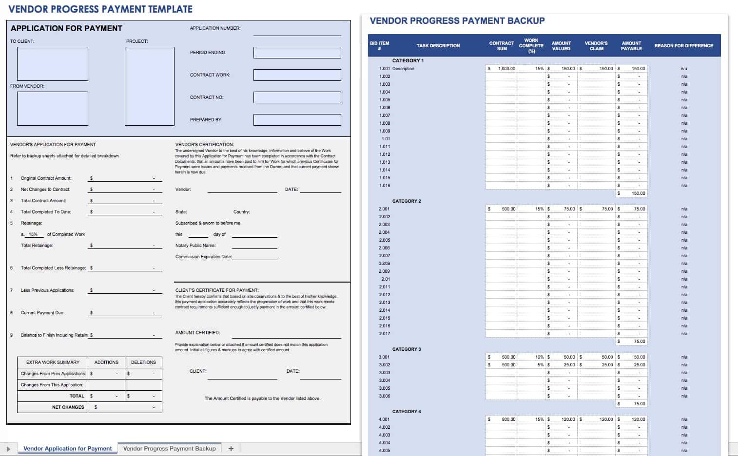 Vendor Progress Payment Template