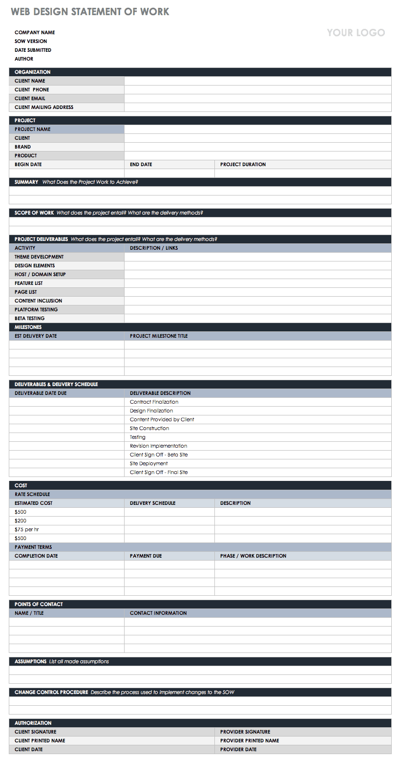 Web Design Statement of Work Template