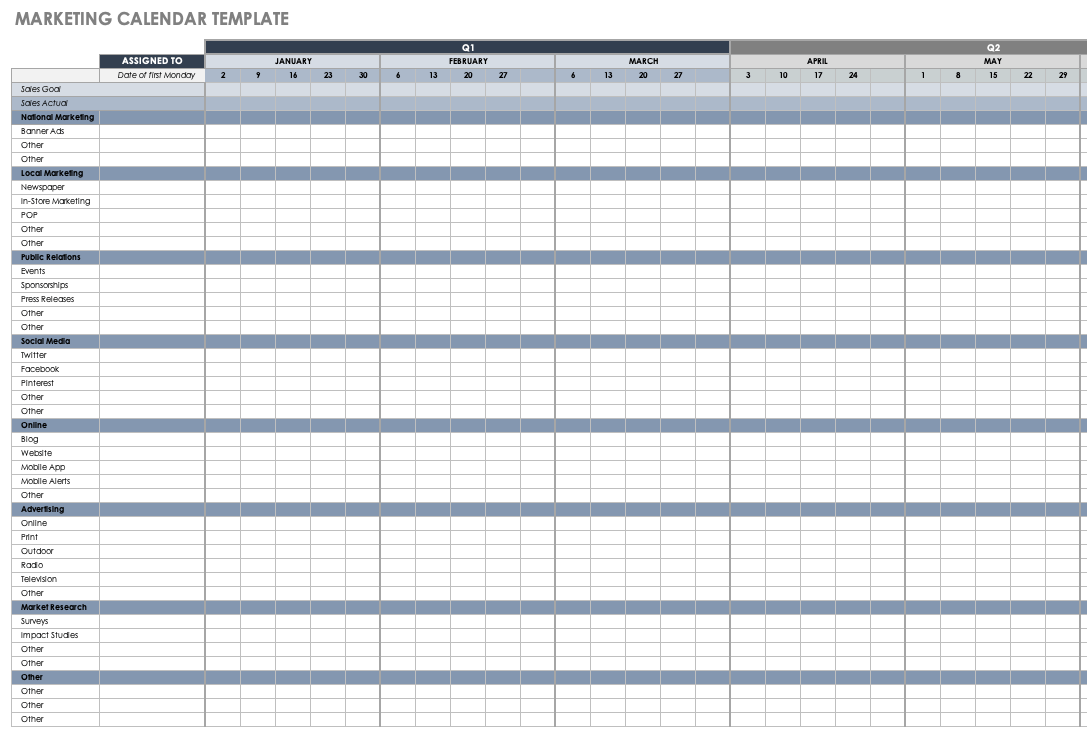 Marketing Calendar Template